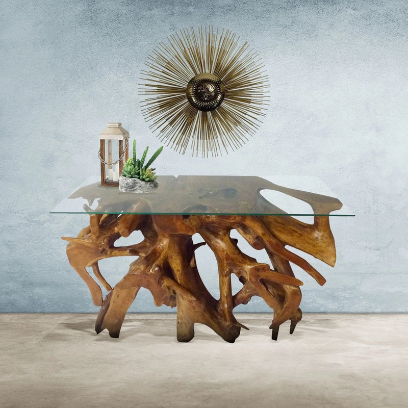 Chic Teak Inc. Teak Wood Root Console Table/Sofa Table With Glass Top, 48" 7 Chic Teak Inc. Teak Wood Root Console Table/Sofa Table With Glass Top, 48" - Image 5