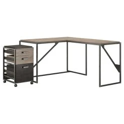 Bush Business Furniture Bush Furniture Refinery 50" L Shaped Industrial Writing Desk With File Cabinet