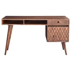 M Mod-Arte Honeycomb Office Desk With File Cabinet, Dark Walnut