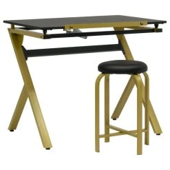 Studio Designs SD Stellar 36" Wide Craft / Drawing Table With Padded Stool Set - Gold, Black -Boraam Industries Shop 99e1d4160fedb764 9848 w800 h800 b1 p0