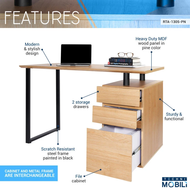 Rta Products- L Techni Mobili Computer Desk With Storage And File Cabinet Pine 8 Rta Products- L Techni Mobili Computer Desk With Storage And File Cabinet Pine - Image 6
