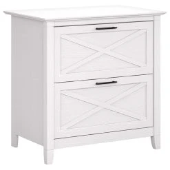 Decorn Transitional File Cabinet, 2 Storage Drawers With X-Shaped Front, Pure White Oak