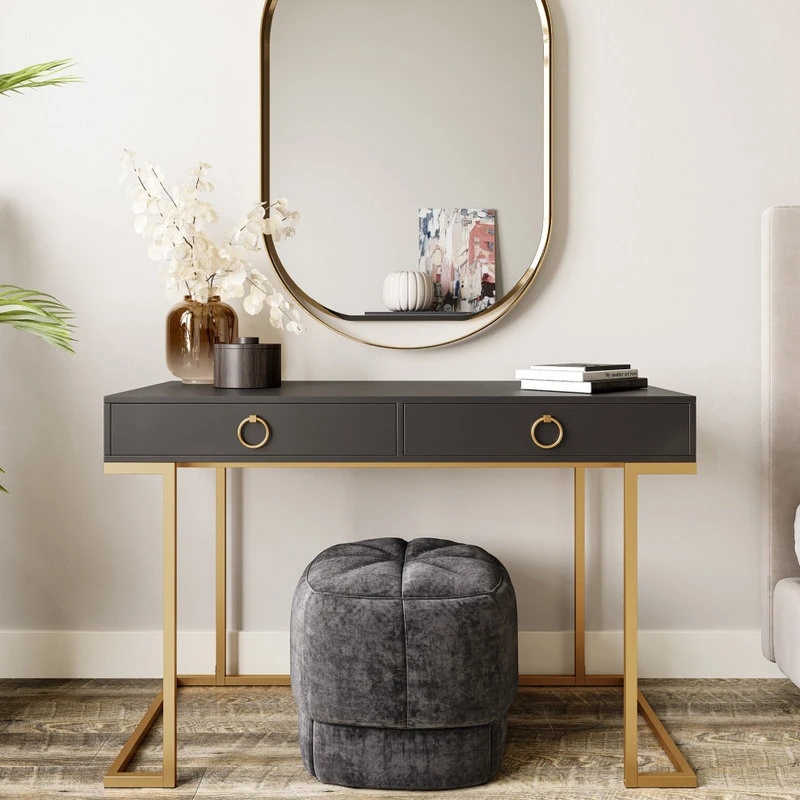 Belleze Modern Home Office Computer Desk, Makeup Vanity Console Table, Black 4 Belleze Modern Home Office Computer Desk, Makeup Vanity Console Table, Black - Image 2