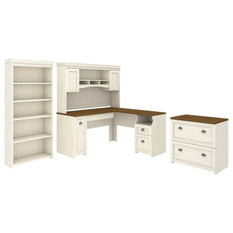 Bush Business Furniture Fairview L Shaped Desk 4 Pc Set With Storage In Antique White - Engineered Wood 3 Bush Business Furniture Fairview L Shaped Desk 4 Pc Set With Storage In Antique White - Engineered Wood