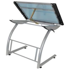 Offex Triflex Drawing Table, Sit To Stand Up Desk, Silver/Blue Glass -Boraam Industries Shop 9ec12e3809c65431 9288 w800 h800 b1 p0