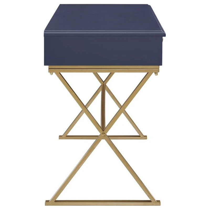 Linon Home Decor Products Blue And Gold Campaign Desk 4 Linon Home Decor Products Blue And Gold Campaign Desk - Image 2