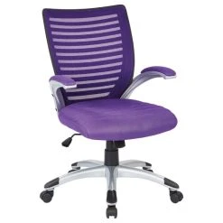 Office Star Products Mesh Purple Seat, Screen Back Managers Chair, Padded Silver Arms, Nylon Base
