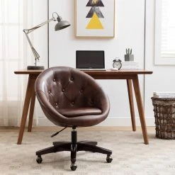 Duhome Elegant Lifestyle Mid-Century Button Tufted Faux Leather Rolling Chair, Dark Brown -Boraam Industries Shop 9f7189f1003f028e 7529 w800 h800 b0 p0