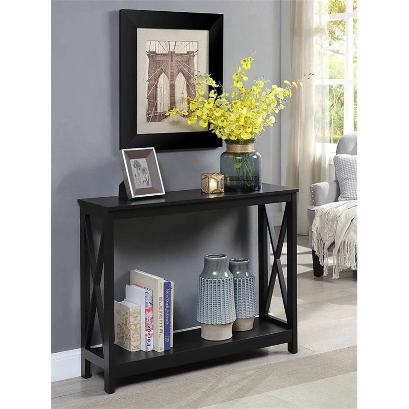 Convenience Concepts Oxford Rectangular Console Table In Black Wood Finish 4 Convenience Concepts Oxford Rectangular Console Table In Black Wood Finish - Image 2