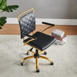 LUXMOD Classy Goldtone Adjustable Swivel Ergonomic Desk Chair, Black -Boraam Industries Shop a001423402ce3919 9196 w800 h800 b0 p0