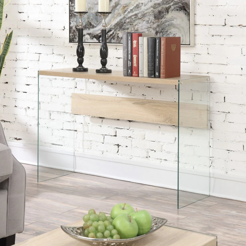 Convenience Concepts Soho Weathered White And Glass Console Table R4-0173 4 Convenience Concepts Soho Weathered White And Glass Console Table R4-0173 - Image 2
