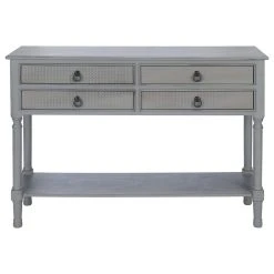 Decor Love Unique Console Table, Carved Legs & Textured Drawers Front, Distressed Grey