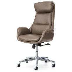 Glitzhome Mid-Century Leatherette Adjustable Swivel High Back Office Chair, Brownish Grey