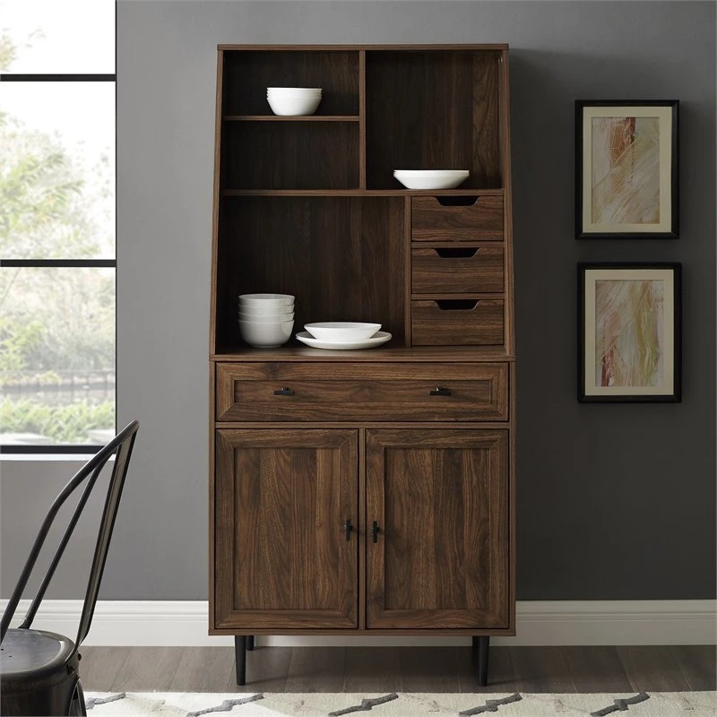 Walker Edison 64" Engineered Wood Storage Desk & Hutch With Keyboard Drawer - Dark Walnut 5 Walker Edison 64" Engineered Wood Storage Desk & Hutch With Keyboard Drawer - Dark Walnut - Image 3