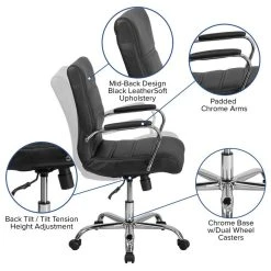 Flash Furniture Mid Back Leather Office Swivel Chair In Black And Chrome -Boraam Industries Shop a44115fa0ef03876 6638 w800 h800 b1 p0