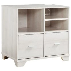 Benjara 31" File Cabinet Printer Stand Table With 2 Drawers, Oak White