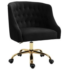 Meridian Furniture Arden Swivel And Adjustable Velvet Office Chair, Black, Rich Gold Base
