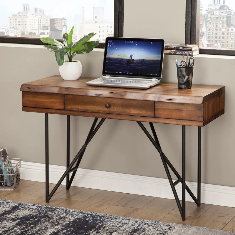Alpine Furniture, Inc Live Edge Writing Desk, Light Walnut 8 Alpine Furniture, Inc Live Edge Writing Desk, Light Walnut - Image 6