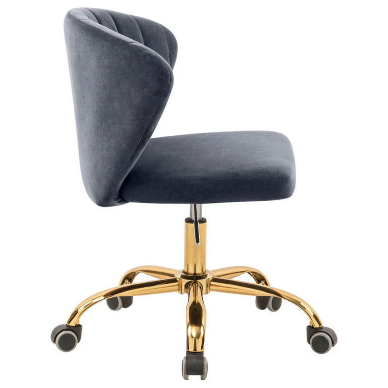 Meridian Furniture Finley Swivel And Adjustable Velvet Office Chair, Gray, Rich Gold Base 7 Meridian Furniture Finley Swivel And Adjustable Velvet Office Chair, Gray, Rich Gold Base - Image 5