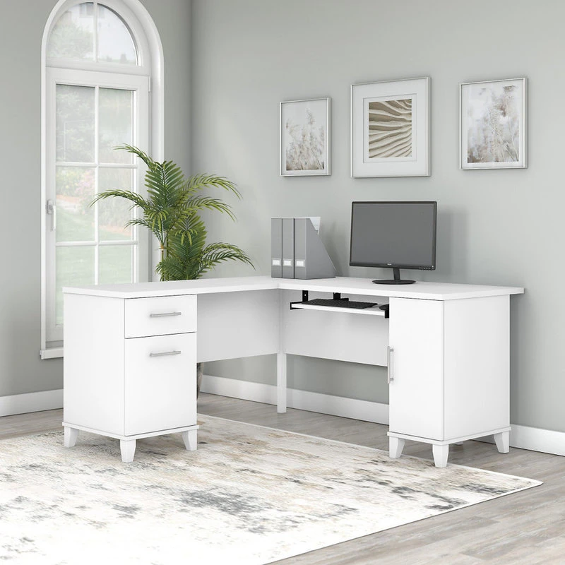 Bush Industries Somerset 60W L Shaped Desk With Storage, White 4 Bush Industries Somerset 60W L Shaped Desk With Storage, White - Image 2