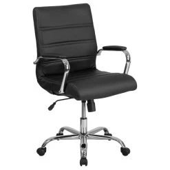 Flash Furniture Mid Back Leather Office Swivel Chair In Black And Chrome