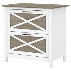 EFurnish Filing Cabinet, Tapered Legs With X-Patterned Front, Pure White/Shiplap Grey