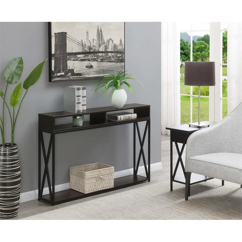 Convenience Concepts Tucson Deluxe 2 Tier Console Table In Espresso Wood Finish And Black Frame 5 Convenience Concepts Tucson Deluxe 2 Tier Console Table In Espresso Wood Finish And Black Frame - Image 3