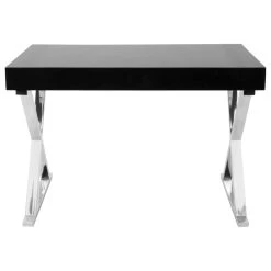 LumiSource Luster Office Desk, Black And Chrome
