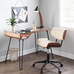 Lumisource Lombardi Mid-Century Modern Adjustable Office Chair With Swivel, Walnut/Cream -Boraam Industries Shop af11841402957abb 5671 w800 h800 b0 p0