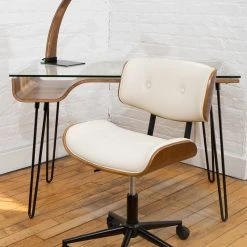Lumisource Lombardi Mid-Century Modern Adjustable Office Chair With Swivel, Walnut/Cream -Boraam Industries Shop b1e196dd02957ab9 5671 w800 h800 b0 p0