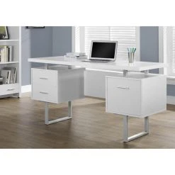 Monarch Computer Desk - 60"L / White / Silver Metal -Boraam Industries Shop b241cfeb0038c31c 5863 w800 h800 b0 p0