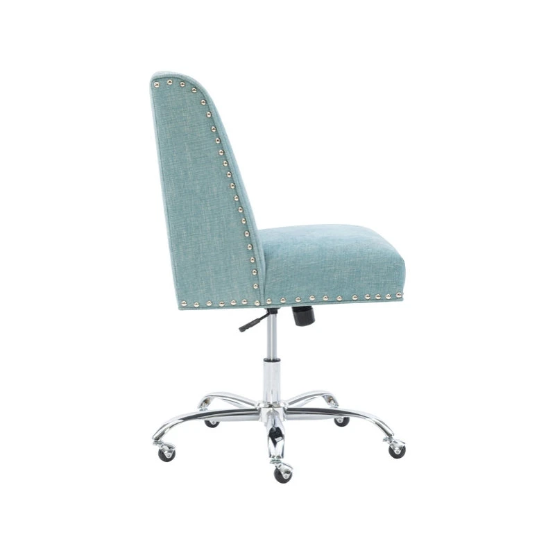 Linon Home Decor Products Linon Draper Wood Upholstered Office Chair In Aqua Blue 7 Linon Home Decor Products Linon Draper Wood Upholstered Office Chair In Aqua Blue - Image 5