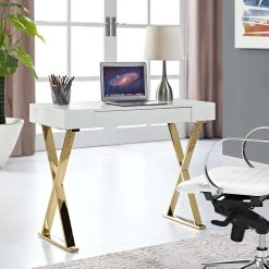 LexMod Sector Stainless Steel Console Table, White Gold -Boraam Industries Shop b551293c00cd29dd 6619 w800 h800 b0 p0