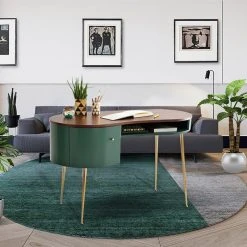 HOMARY Mid Century Green Curved Office Desk Computer Desk With Shelves & Storage Gold -Boraam Industries Shop b71124060357bbe7 8690 w800 h800 b0 p0