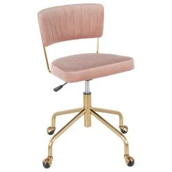 Lumisource Tania Task Chair, Gold Metal, Pink Velvet