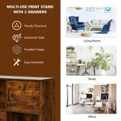 Costway File Cabinet Mobile Lateral Printer Stand With Storage Shelves Brown -Boraam Industries Shop b7a1de80014be4ad 5120 w800 h800 b0 p0