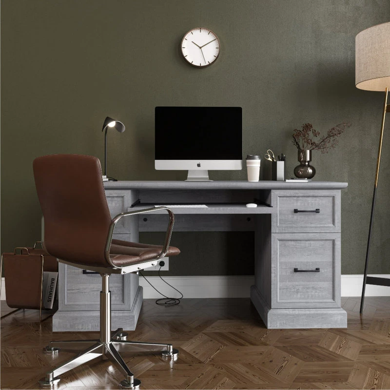 BELLEZE Rhudi 62" Executive Desk, Stone Gray 5 BELLEZE Rhudi 62" Executive Desk, Stone Gray - Image 3