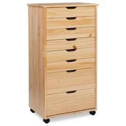 Linon Home Decor Products Linon Cary Eight Drawer Rolling Storage Cart With Natural Finish CT42NAT01
