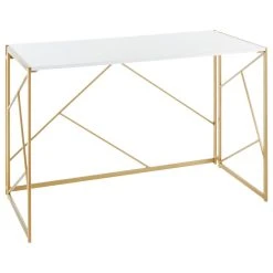 Lumisource Folia Contemporary Desk With Gold Metal And White MDF OFD-FOLIA AUW
