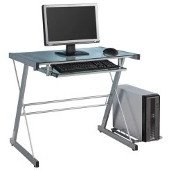 Walker Edison Home Office Glass Metal Computer Desk, Silver