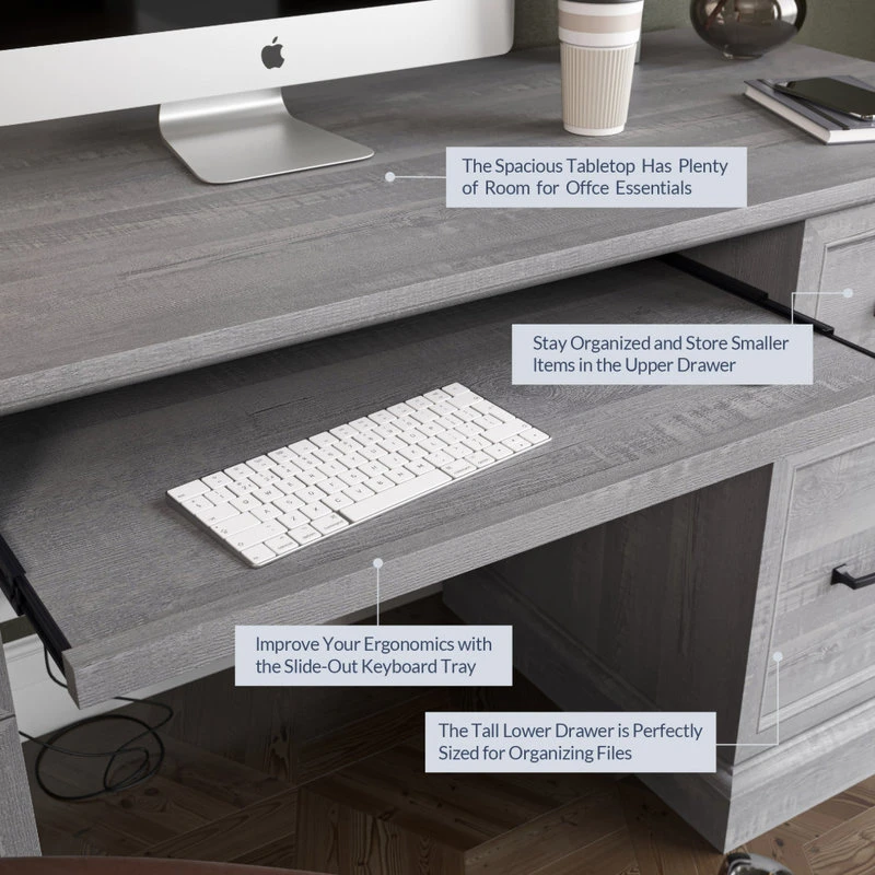 BELLEZE Rhudi 62" Executive Desk, Stone Gray 6 BELLEZE Rhudi 62" Executive Desk, Stone Gray - Image 4