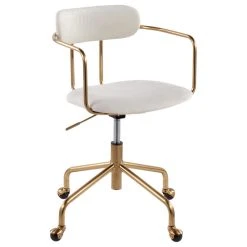 Lumisource Demi Office Chair, Gold Metal, Cream Velvet