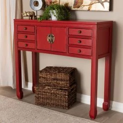Baxton Studio Melodie Red Wood Bronze Accents 6-Drawer Console Table -Boraam Industries Shop ba41ed640b294df0 0467 w800 h800 b0 p0
