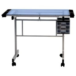 Offex Home Office Indoor Vision Craft Station, Silver/Blue Glass