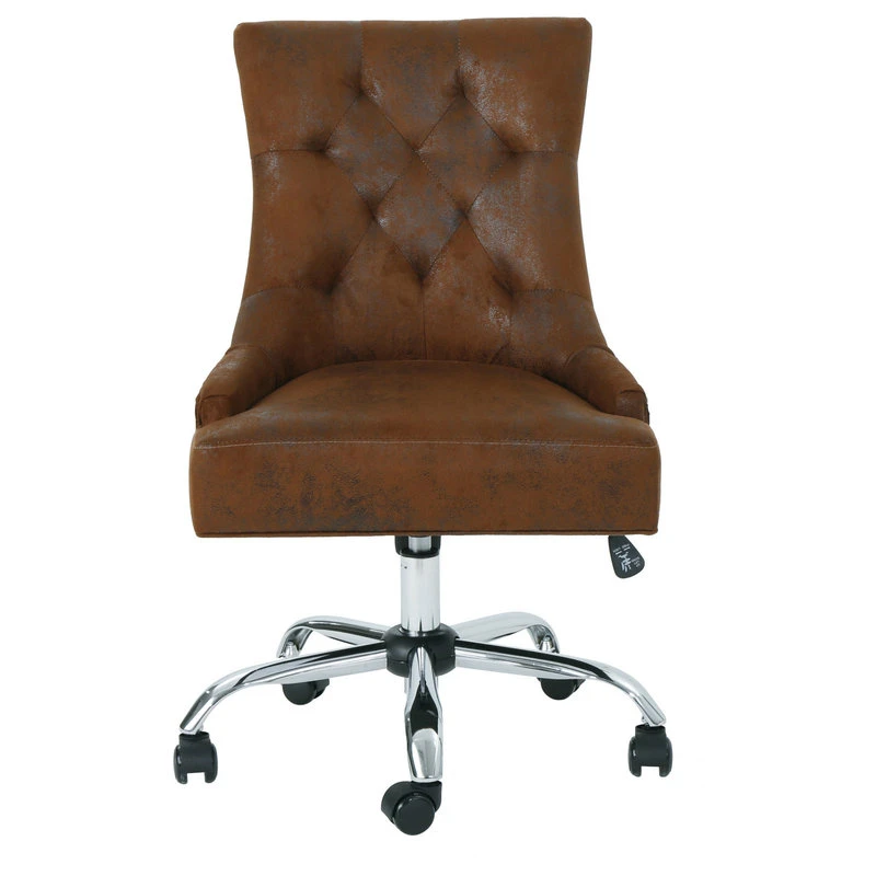 GDFStudio GDF Studio Bagnold Home Office Fabric Desk Chair, Brown/Chrome 6 GDFStudio GDF Studio Bagnold Home Office Fabric Desk Chair, Brown/Chrome - Image 4