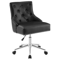 LexMod Regent Tufted Button Swivel Faux Leather Office Chair, Black