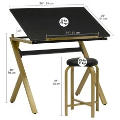 Studio Designs SD Stellar 36" Wide Craft / Drawing Table With Padded Stool Set - Gold, Black -Boraam Industries Shop bc61d5a00fedb762 9848 w800 h800 b1 p0