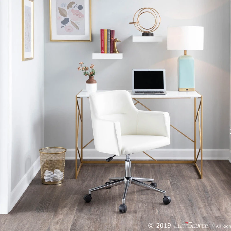 Lumisource Folia Contemporary Desk With Gold Metal And White MDF OFD-FOLIA AUW 7 Lumisource Folia Contemporary Desk With Gold Metal And White MDF OFD-FOLIA AUW - Image 5