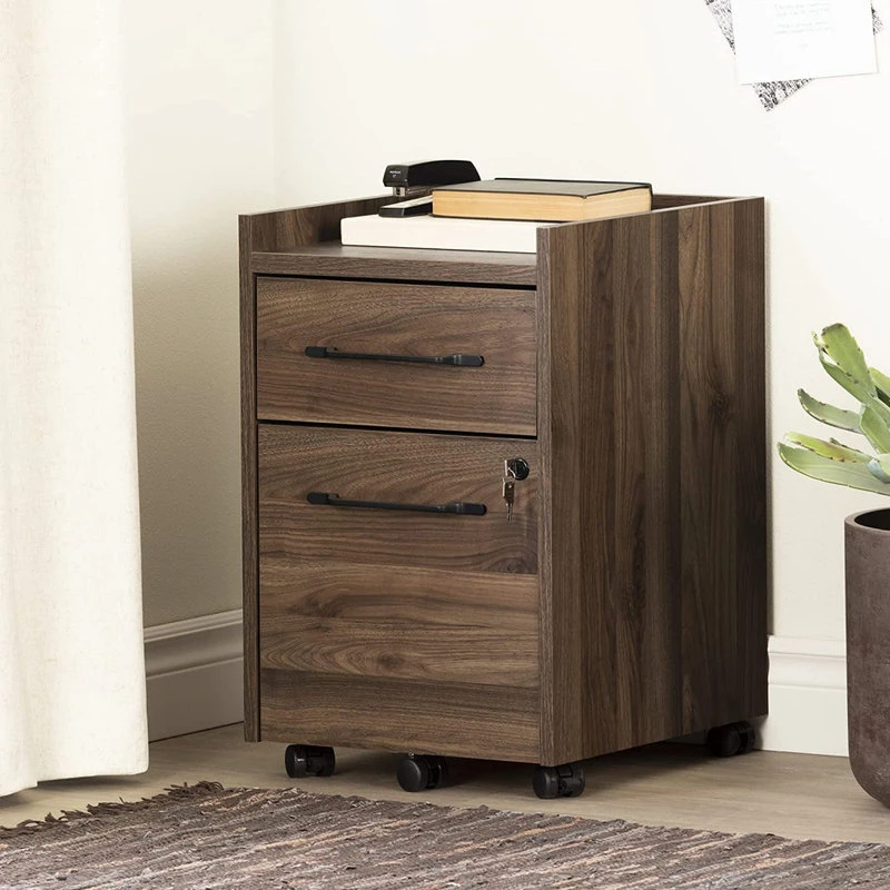 Decor Love Mobile File Cabinet, Lockable Design With Drawers & Metal Pulls, Natural Walnut 4 Decor Love Mobile File Cabinet, Lockable Design With Drawers & Metal Pulls, Natural Walnut - Image 2