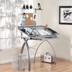 Offex Futura Tower Blue Tempered Glass Top Drafting Table, Silver -Boraam Industries Shop be310cb1042163ce 8233 w800 h800 b0 p0